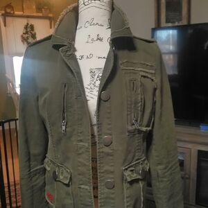 Women's Jessica Simpson Distressed Green Military Jacket M